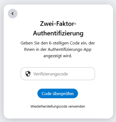 Wenn man die Zwei-Faktor-Authentifizierung eingestellt hat, muss immer ein Code eingegeben werden, wenn man sich in der alfaview einloggt.