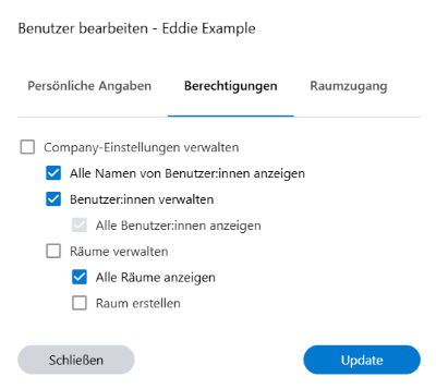 In der Verwaltungsoberfläche können Benutzer:innen verschiedene Berechtigungen zugeteilt werden.