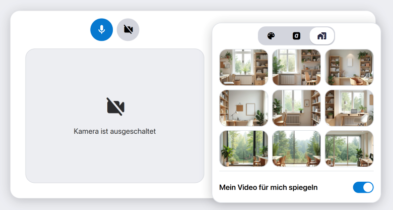 Auswahl der virtuellen Hintergründe in der alfaview-app.