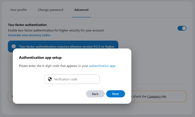 When setting up, a confirmation code must be entered at the beginning.