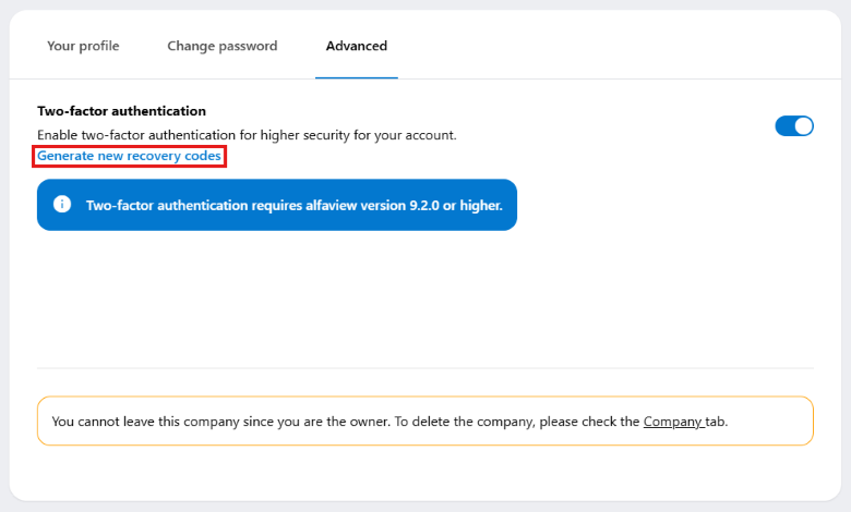 If all recovery codes have been used, new ones can be generated via the administration interface.