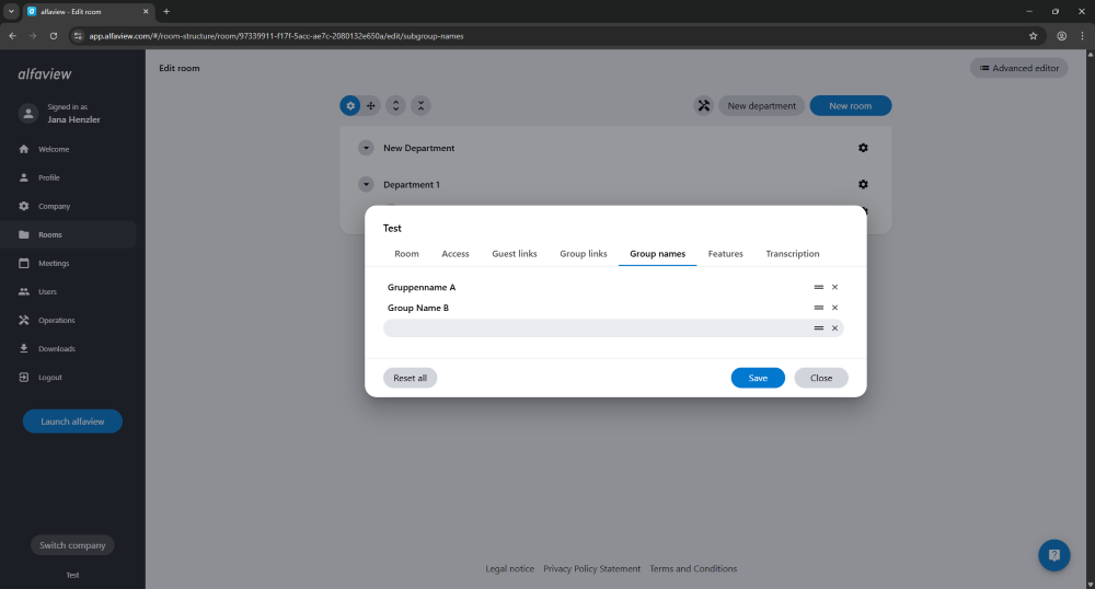Subgroups can be renamed. To do this, click on the group you want to edit and enter a new name.