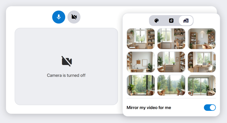 Selection of virtual backgrounds in the alfaview app.