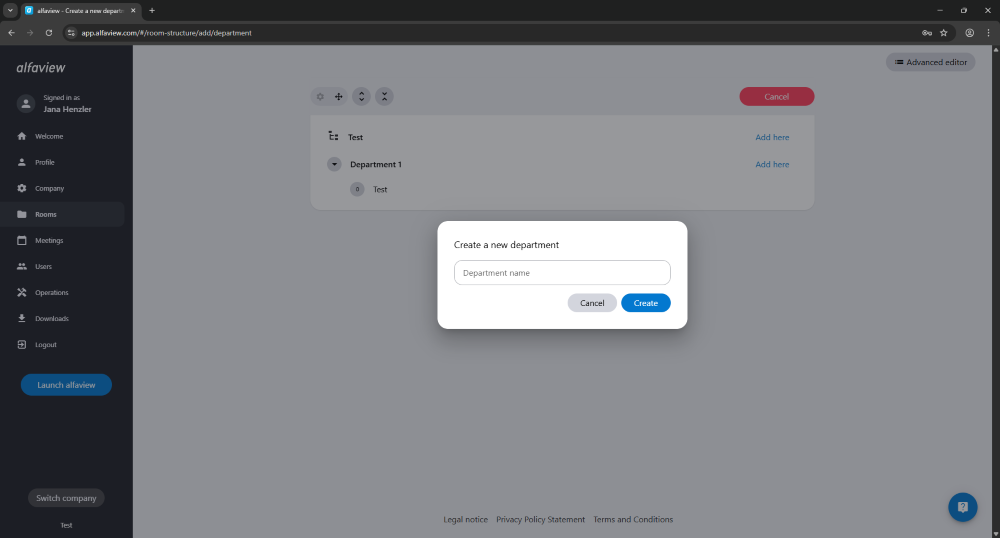 In the administration interface, you can structure your room layout by departments. You can add a department by clicking on “New Department.”