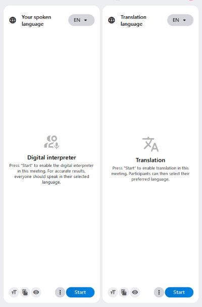 The interpreters / Live transcription and translation displayed side by side.