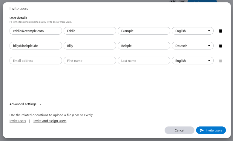 You can invite people to join the company via the “Users” tab in the admin interface.