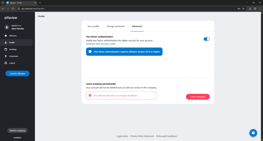 You can also leave companies via the user profile in the administration interface.