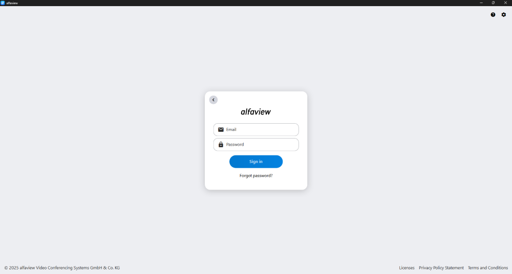 Login page for the alfaview app.