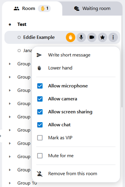 Overview of moderation functions. This allows you to grant or revoke rights for individual users.