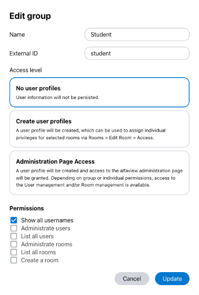 Screenshot of the Edit group window with all setting options