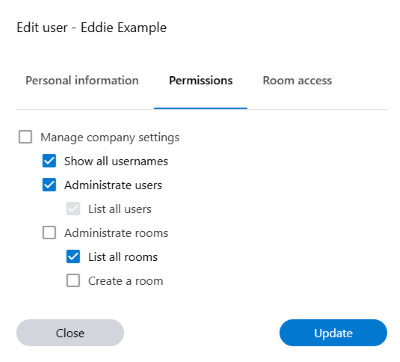 Users can be assigned different permissions in the administration interface.