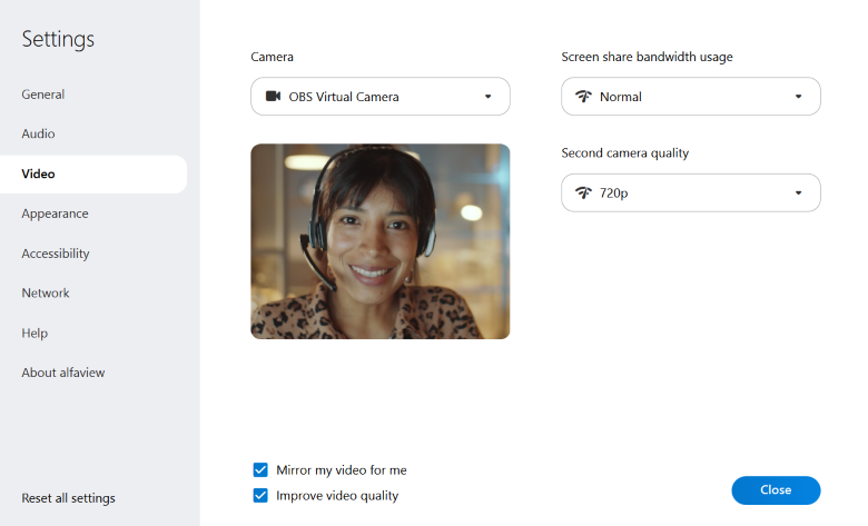 Video settings in the “All Settings” window.