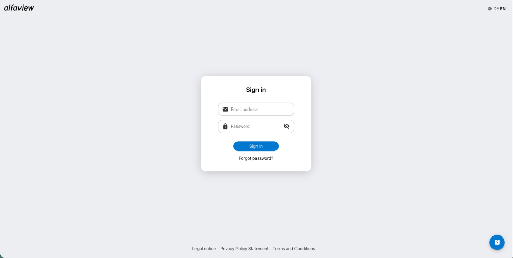 Login screen in the web client
