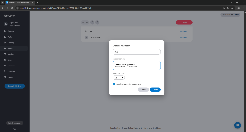 In room management, a new room can be created under the “Rooms” tab by clicking on “New Room.”