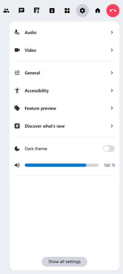 The secondary menu contains all settings that you can adjust in the room.