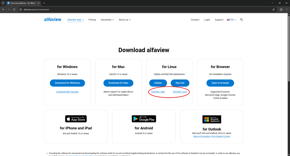 The checksum for the alfaview Linux application is available on the alfaview download page.