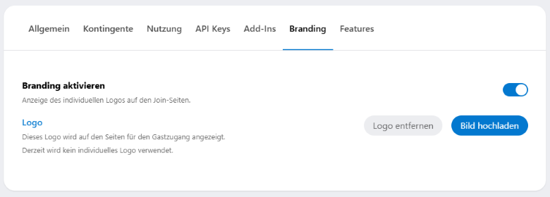 Über den Reiter "Company" in der Verwaltungsoberfläche können Sie Ihre Gastlinks mit Ihrem eigenen Branding versehen.