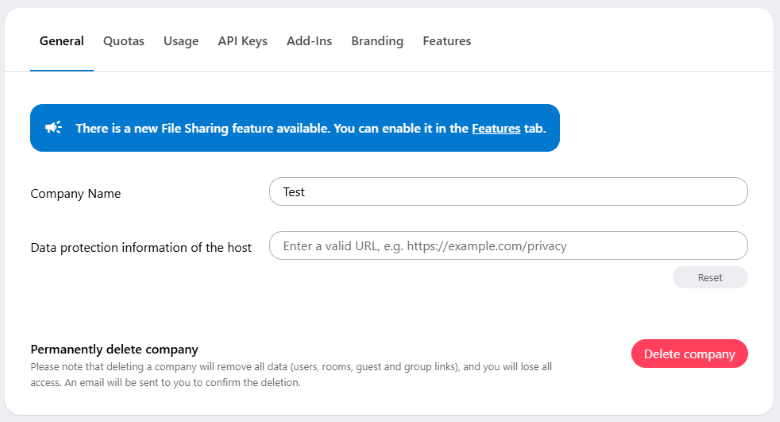 The “General” tab in the Company section.