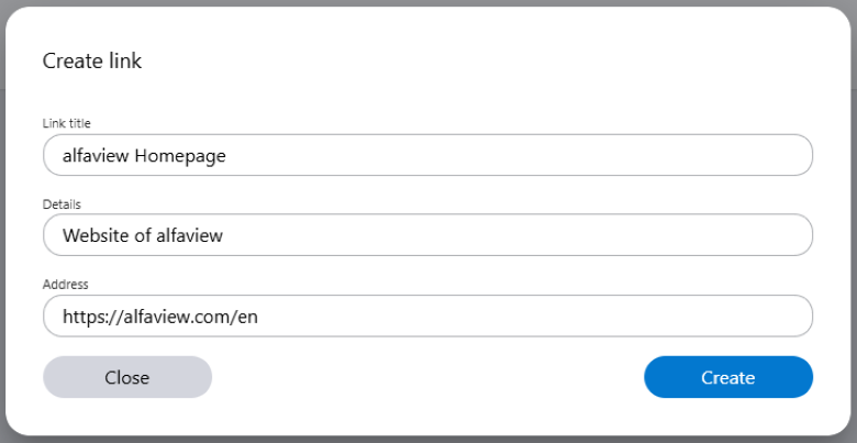 When creating the external tool, you can enter a link name, details, and the address.