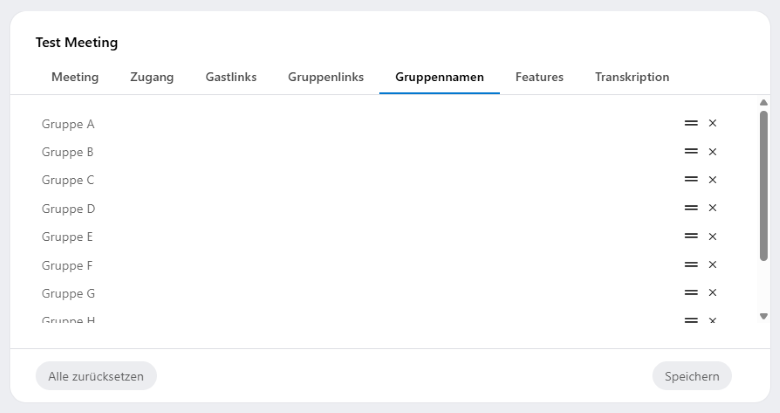 Untergruppen können umbenannt werden. Klicken Sie dafür auf die zu bearbeitende Gruppe und geben Sie einen neuen Namen ein.