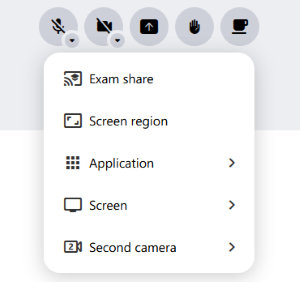 The “Share screen” button is located next to the camera button in the alfaview context menu. Clicking on it opens a list of options for screen sharing.